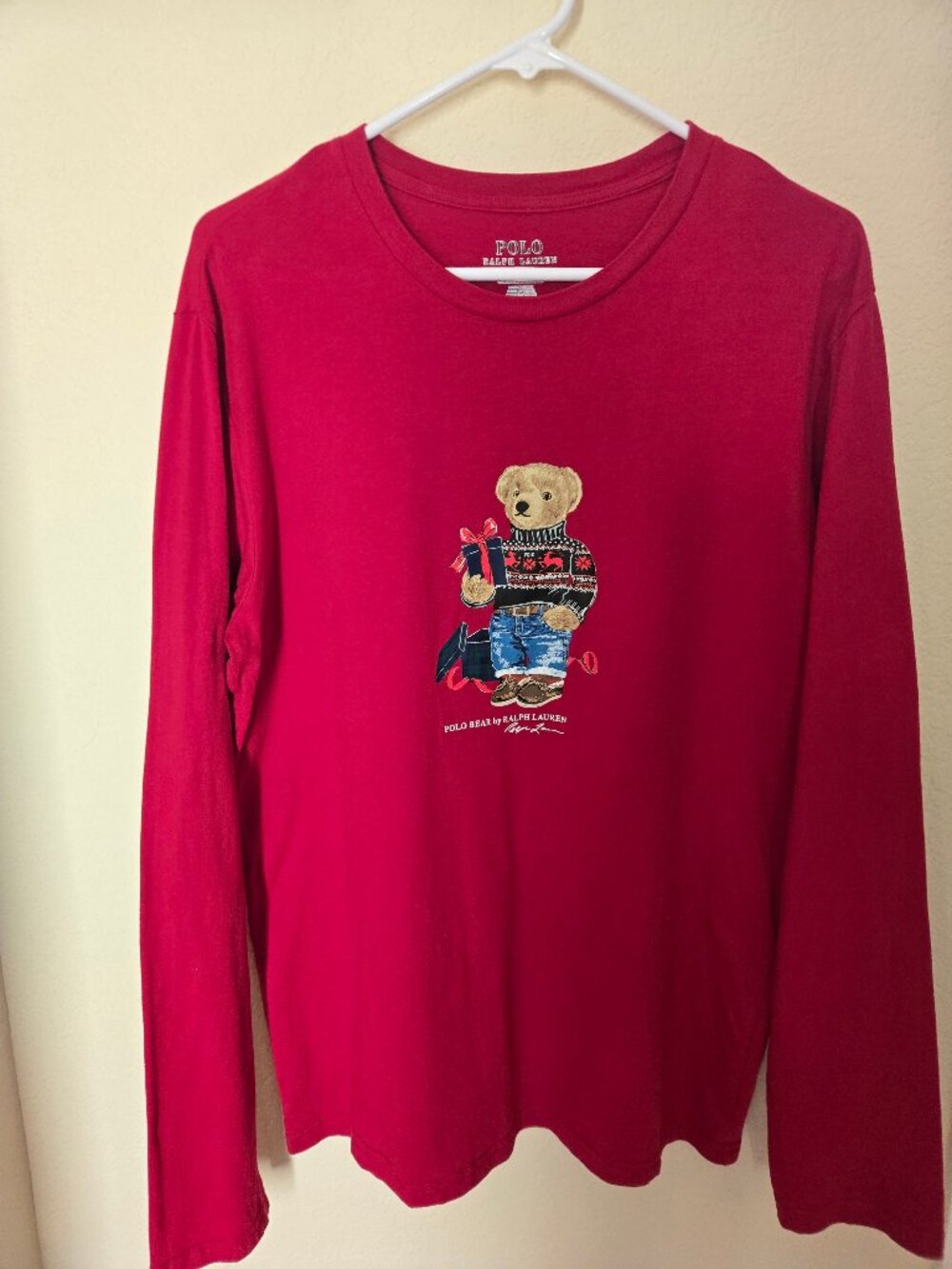 Polo Ralph Lauren Red Christmas Bear Graphic Long Sleeve Shirt Medium